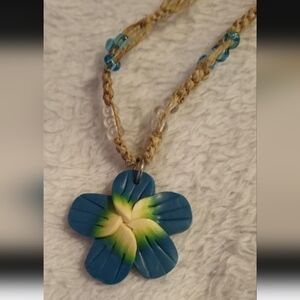 Charming Shark Surf Jewelry Braided & Beaded Fimo Flower Necklace